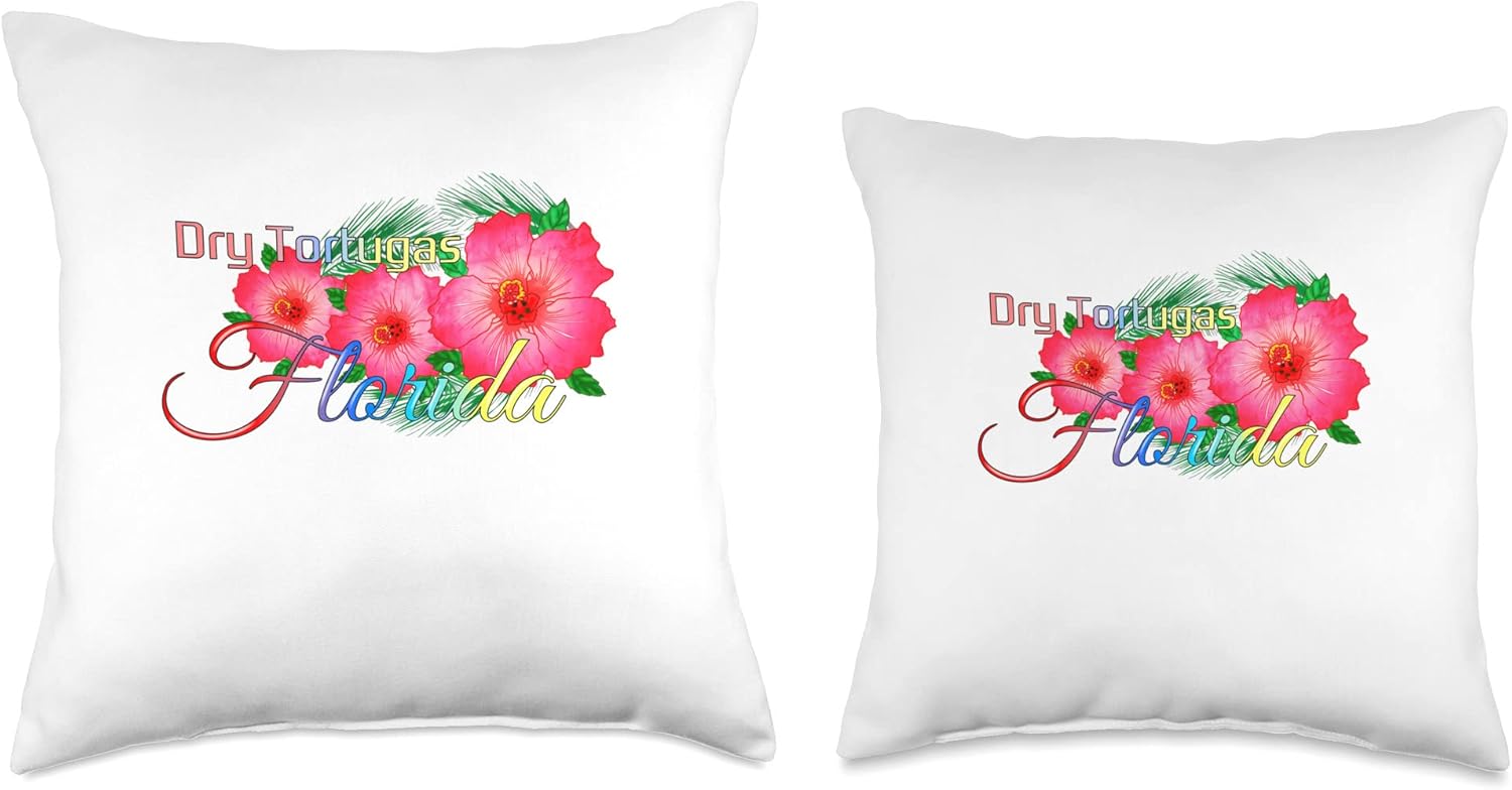 Tropical Dry Tortugas Florida Souvenirs Dry Tortugas Florida Tropical Flowers Family Vacation Throw Pillow, 18×18, Multicolor