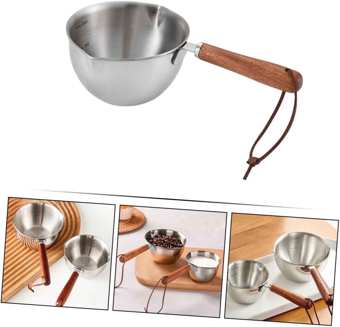 NOLITOY cacerola de salsa de mantequilla olla de acero inoxidable olla de doble pico verter olla de aceite verter aceite pequeño wok con mango
