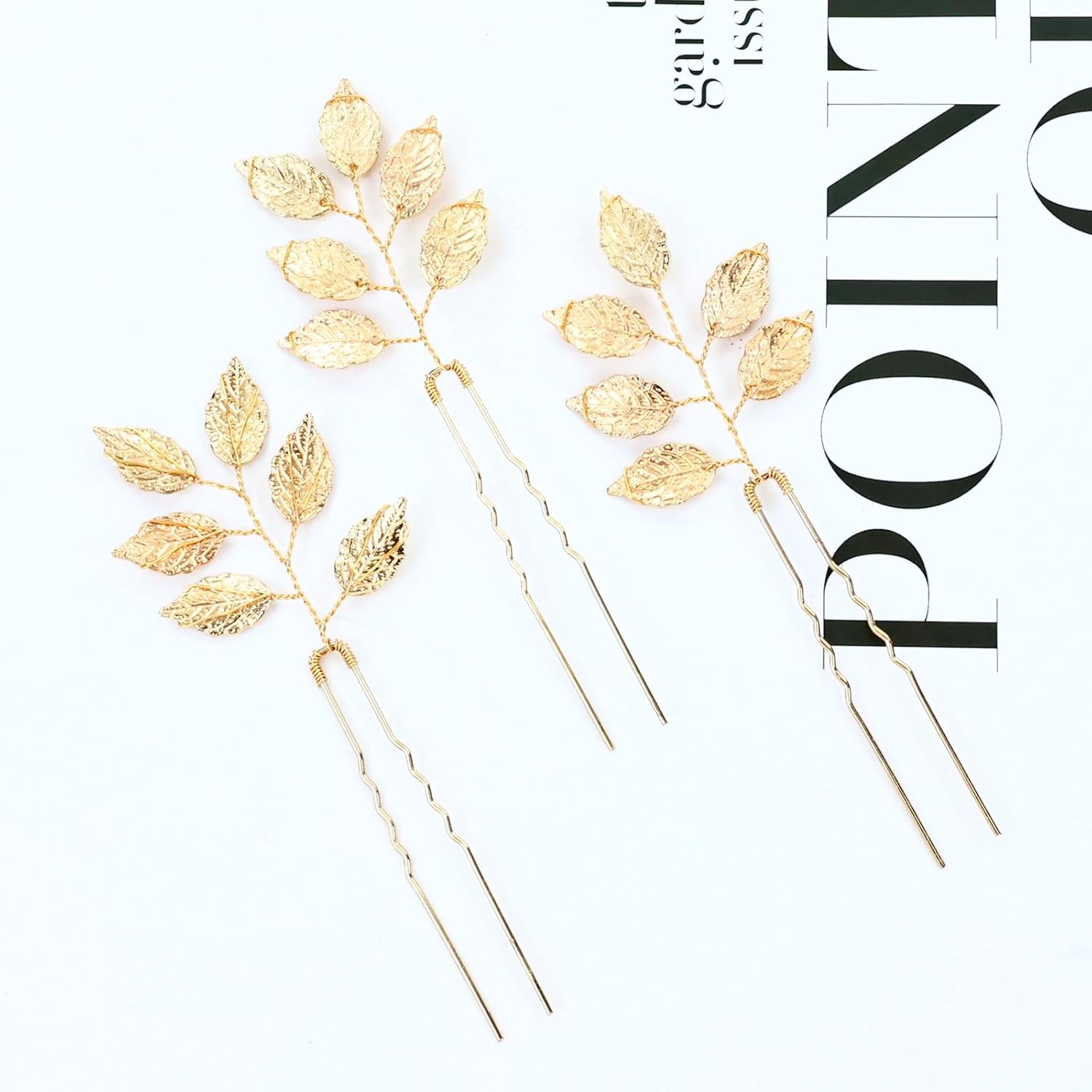 inSowni 12 piezas decorativas para novia, boda, fiesta, graduación, en forma de U, metal dorado, hojas de eucalipto, horquillas para el cabello,