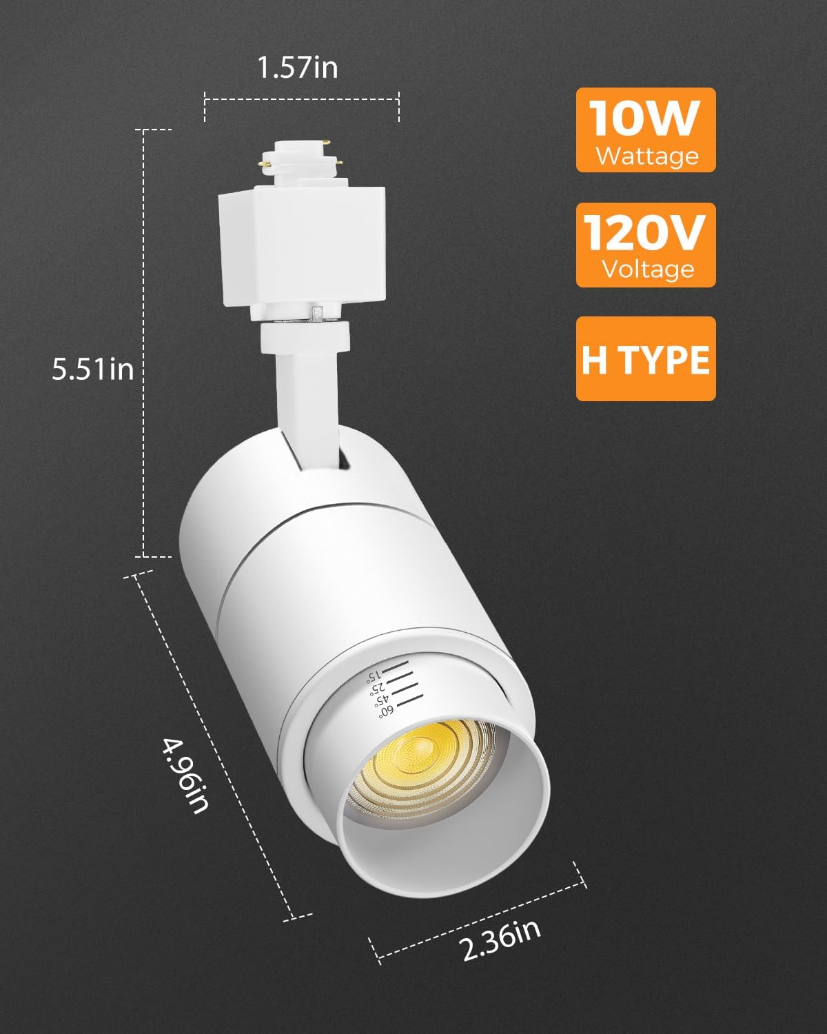 VANoopee Cabezales de iluminación LED de pista con zoom de 3 colores de 10 W, cabezales de luz de riel tipo H, regulables, brillantes, focos de