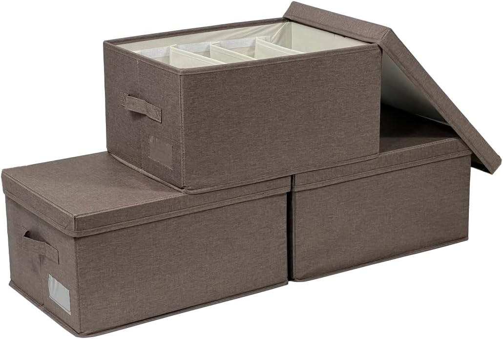ChicnChill Caja de almacenamiento plegable para armario con divisores ajustables, paquete de 3, organizador de almacenamiento de cajones fabricado