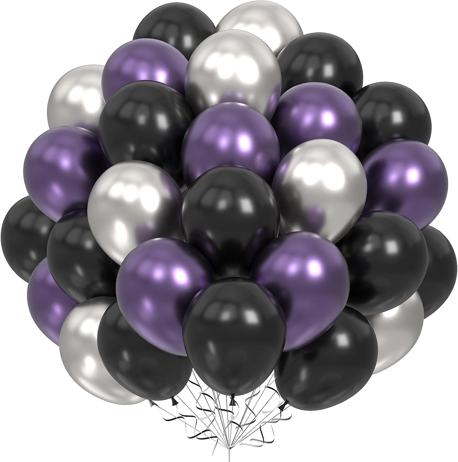 FEYG Globos de Halloween de 12 pulgadas, 40 globos de metal negro, morado, plateado, látex, decoración de fiesta de Halloween, celebración de
