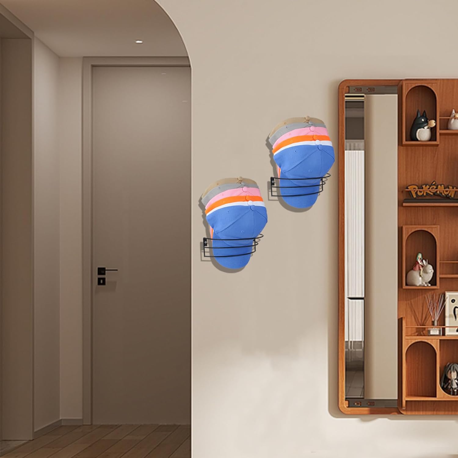 Anrialfu Percheros para gorras de béisbol de pared, 2 paquetes de organizadores de sombreros de metal para gorras de béisbol para almacenamiento de
