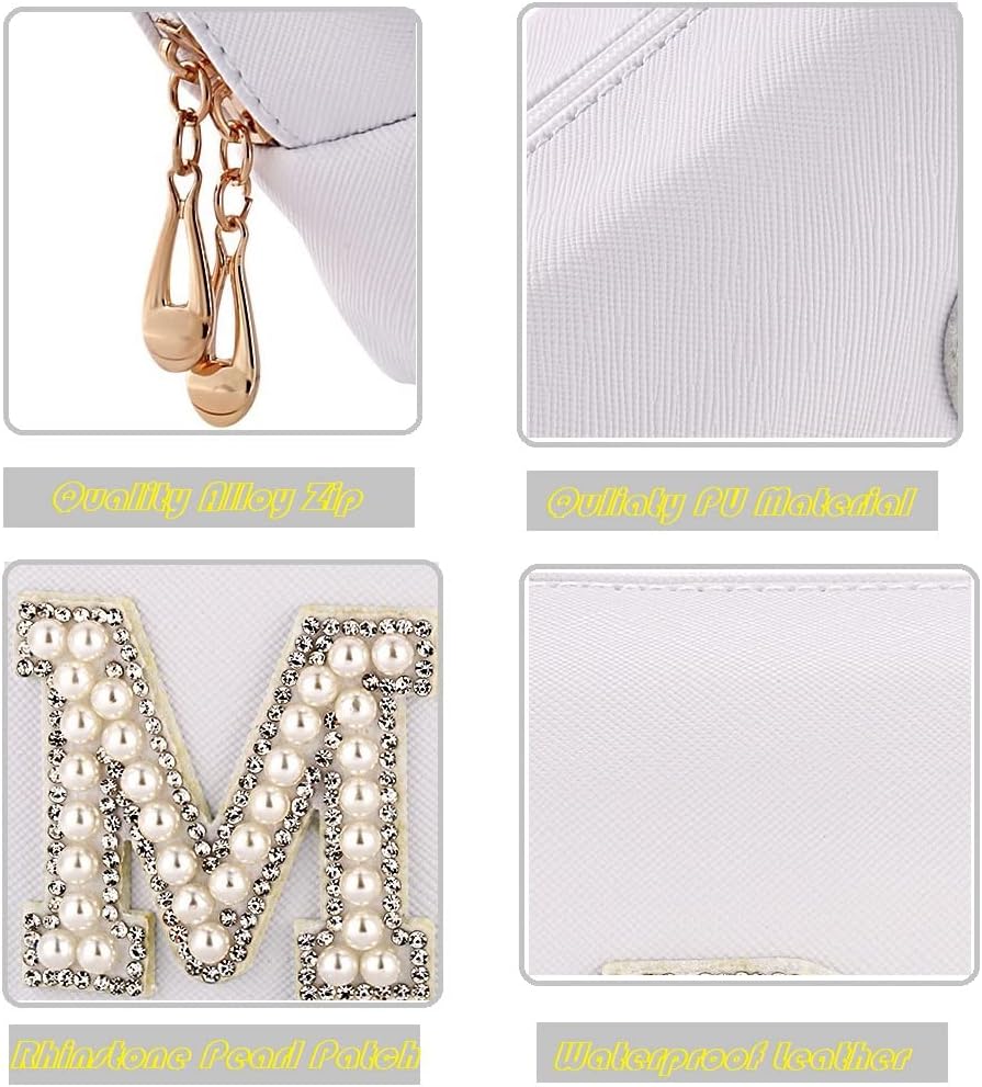 Bride Patch MRS – Bolsa de cosméticos para mujer, bolsa de maquillaje con letras de diamantes de imitación para mujer, portátil, pequeña, de piel
