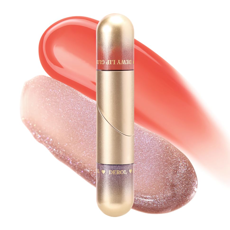 Brillo labial 2 en 1 de doble punta, lápiz labial líquido brillante brillante, aceite de labios hidratante, acabado húmedo, alto brillo, larga