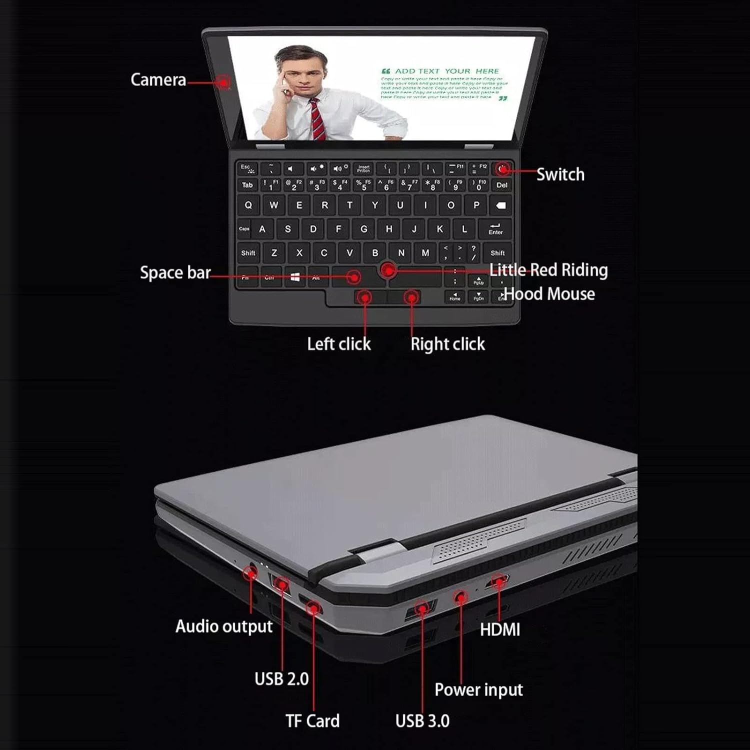 Zunate Mini portátil Win 10, pantalla táctil de 7.0 pulgadas, mini portátil industrial CPU J4105, micro PC RAM de 12 GB, WiFi de doble banda,
