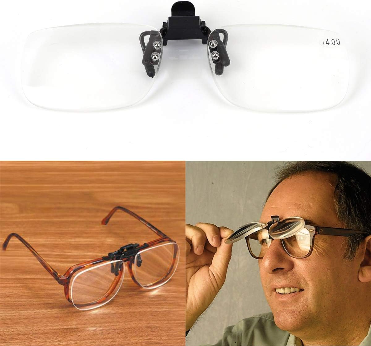 Gafas de lectura con clip y lupa abatible, lupa, lentes para lectores unisex