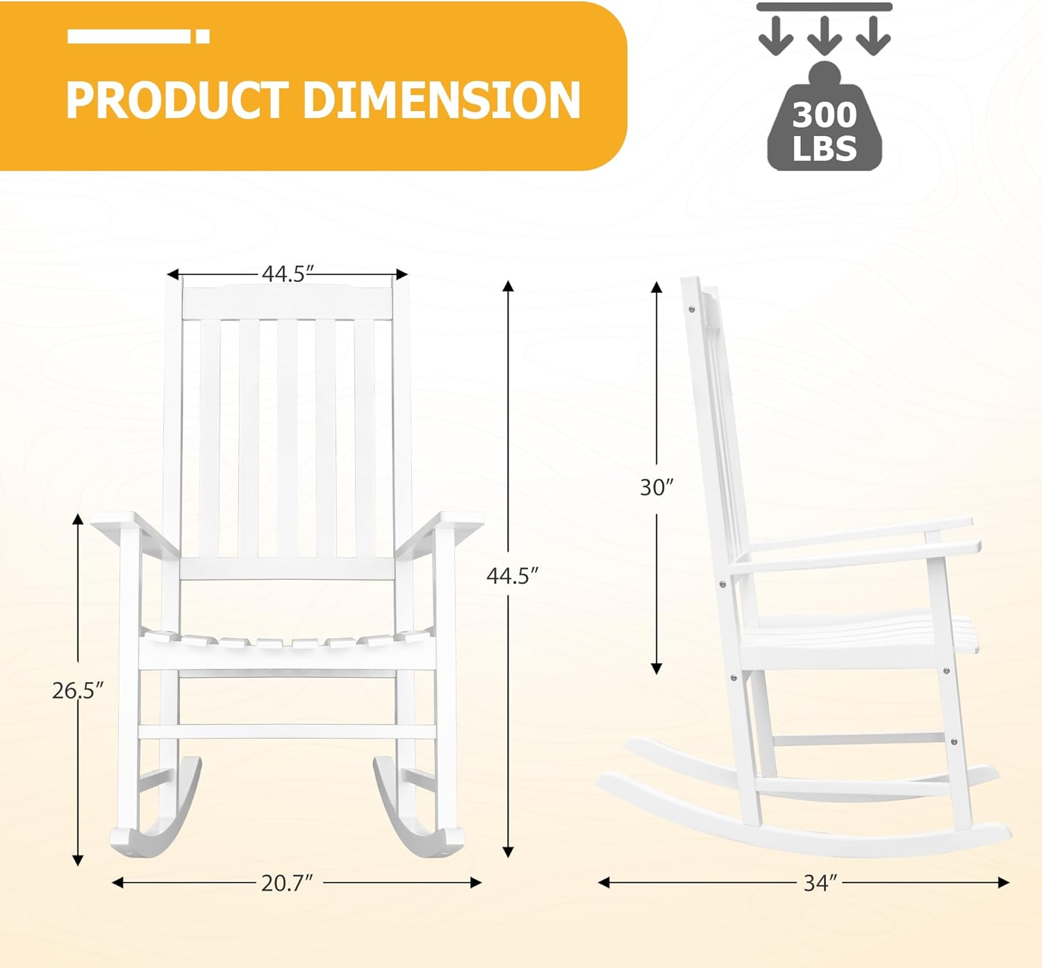 Flamaker Mecedora para exteriores, sillas de patio de madera de gran tamaño con reposabrazos ampliados, respaldo alto, balancín de porche para