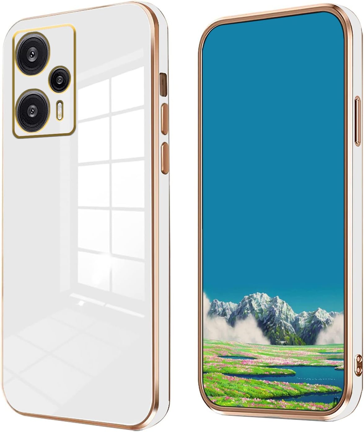 Wousunly Compatible con Poco F5 Funda Silicona Rosa, Chapado Xiaomi Poco F5 Funda para teléfono a prueba de golpes Funda delgada y suave (blanco)