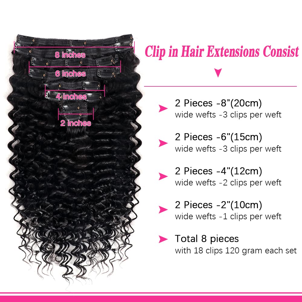 Pobokix Extensiones de cabello humano virgen brasileño con clip, para mujeres negras, 8 unidades, extensiones de cabello humano Remy con clip, 18