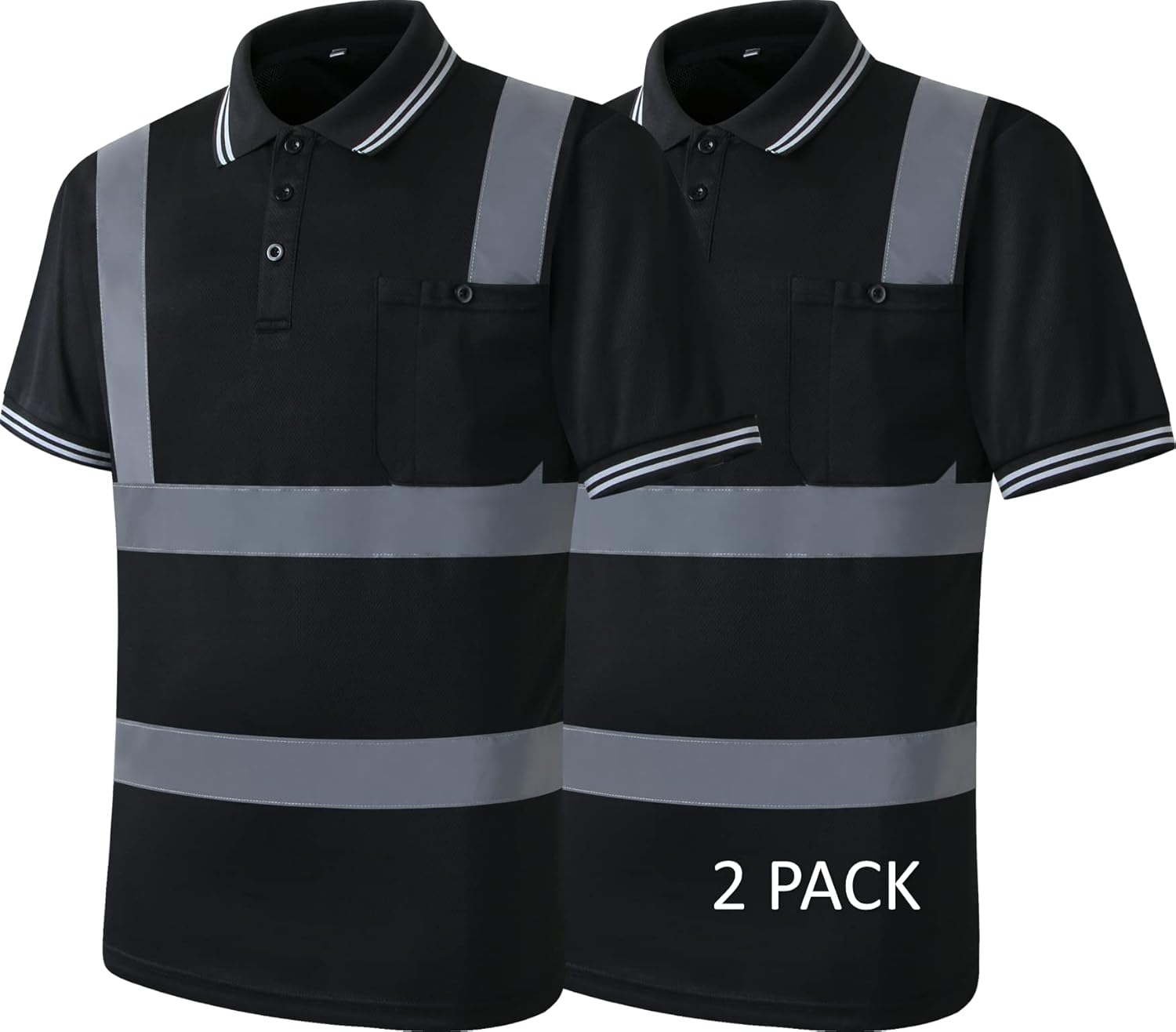HATAUNKI Paquete de 2 polos de seguridad negros con reflejo retro, camisa de manga corta para trabajos de construcción de alta visibilidad, ANSIISEA
