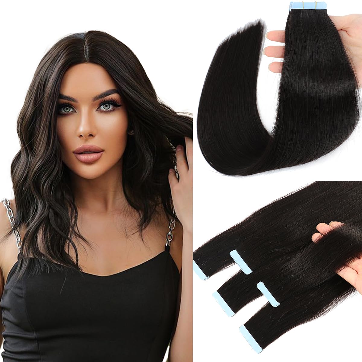 Extensiones de cabello humano adhesivas de cabello humano 100% Remy, 20 unidades de 1.76 ozpaquete, extensiones invisibles de trama cutánea, lacias
