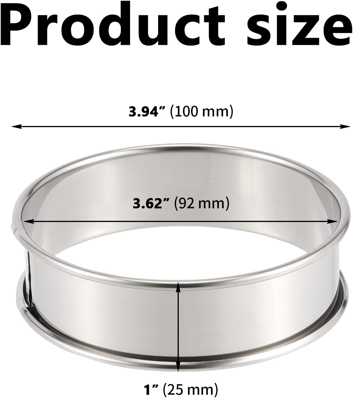 20 anillos de 4 pulgadas para magdalenas inglesas, anillos de acero inoxidable 304 grado Foog, antiadherentes de doble enrollado para hornear