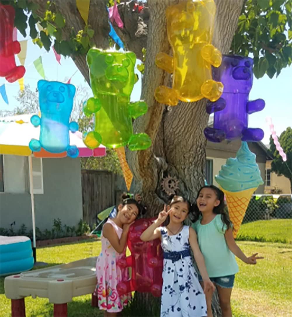 2 ositos inflables de gomita de 24 pulgadas, decoraciones de fiesta de Candyland para niñas, recuerdos de fiesta de cumpleaños, piruleta de dos