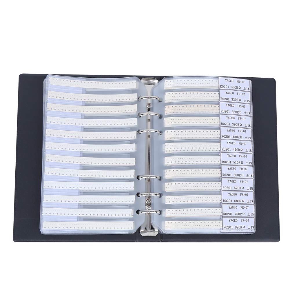 0201 Libro de muestras de resistencias SMD, kit de resistencia de 170 valores 50 cada uno 1% de precisión en estuche de libro de almacenamiento,