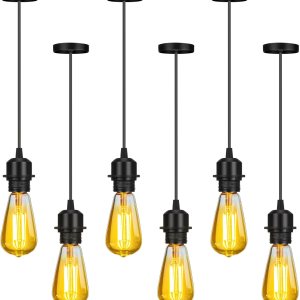 Juego de 6 mini lámparas colgantes industriales E26, lámpara colgante de cable vintage, accesorios colgantes ajustables para cocina, dormitorio, Juego de 6 mini lámparas colgantes industriales E26, lámpara colgante de cable vintage, accesorios colgantes ajustables para cocina, dormitorio,
