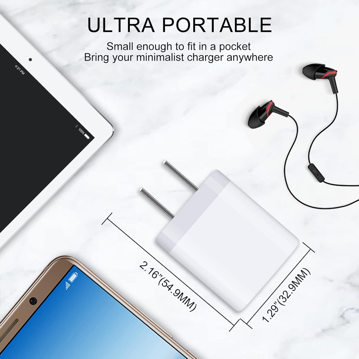 Cargador de pared USB, bloque de carga para iPhone, paquete de 5 unidades, adaptador de corriente USB dual de 2.1 A, cargador para Android, cubo