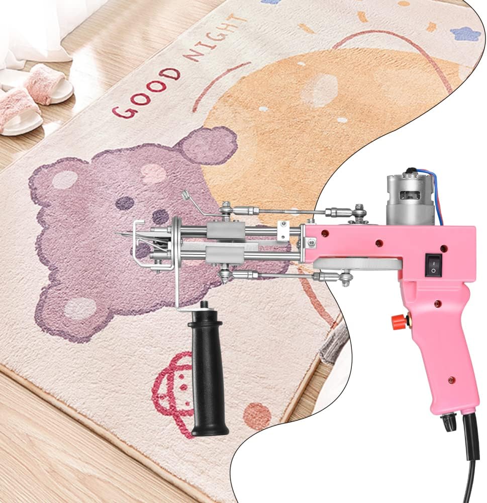 H HUKOER Pistola 2 en 1 (pelo cortado y pelo de bucle) Pistolas de alfombra eléctricas, máquina de tejer de alfombras con 5-40 puntadas por segundo
