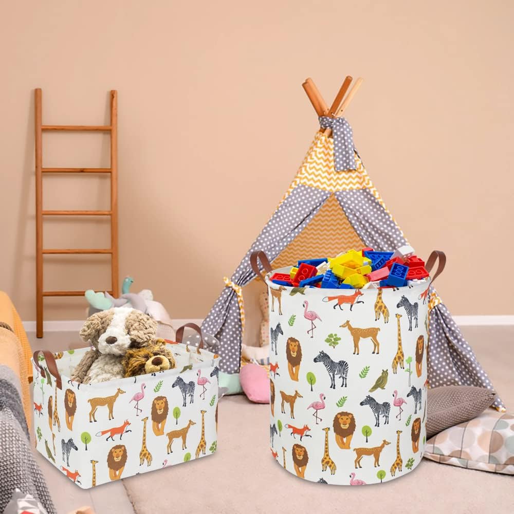 Cesta de lavandería para niños, canasta de almacenamiento de juguetes con asas para niños y niñas, decoración de habitación de safari, canasta de