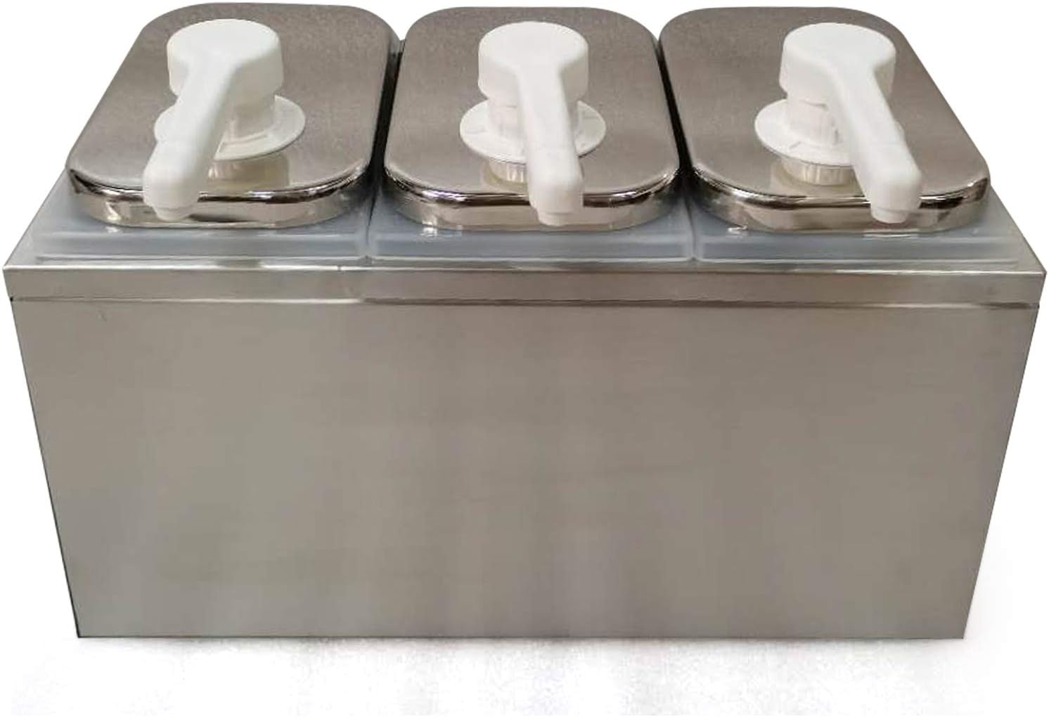 Dispensador de salsa de tres cabezales, estación de bomba de condimentos de acero inoxidable con gran capacidad, dispensador de bomba de condimentos