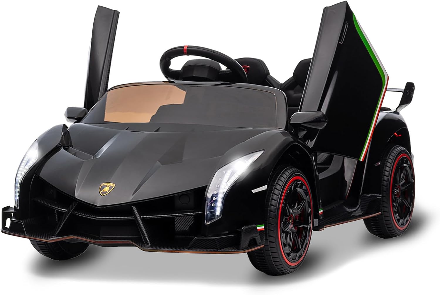 Lamborghini Venono – Coche eléctrico para niños con licencia de 12 V con control remoto para padres, puerta de tijera, 3 velocidades, faros LED,