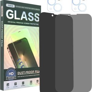 Cone Paquete de 2 protectores de pantalla de privacidad para iPhone 13 mini 5.4″ + 2 protectores de lente de cámara, película de vidrio templado Cone Paquete de 2 protectores de pantalla de privacidad para iPhone 13 mini 5.4″ + 2 protectores de lente de cámara, película de vidrio templado