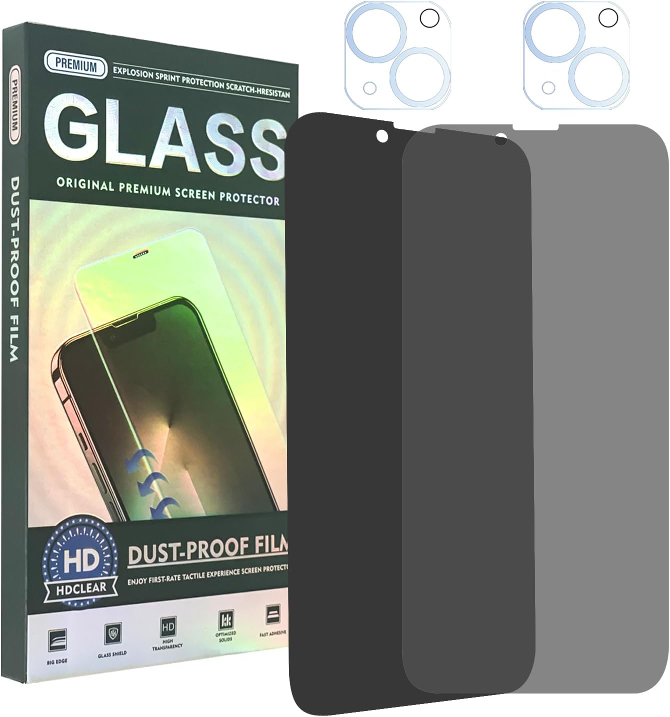 Cone Paquete de 2 protectores de pantalla de privacidad para iPhone 13 mini 5.4″ + 2 protectores de lente de cámara, película de vidrio templado