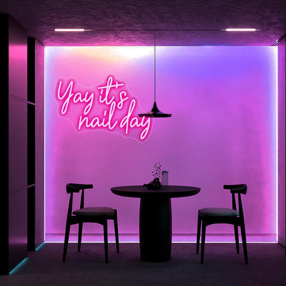 Yay It’s Nail Day – Letrero de neón para decoración de pared, letrero de neón de uñas para salón de uñas, letrero de ventana de uñas de neón rosa,