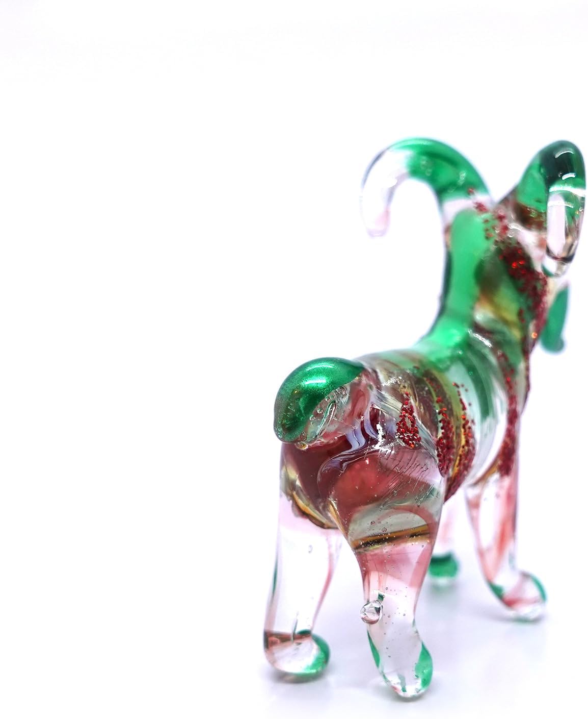 Sansukjai Figuras pequeñas de cabra animales soplados a mano, arte de vidrio, regalo coleccionable, decoración del hogar (rojo verde)