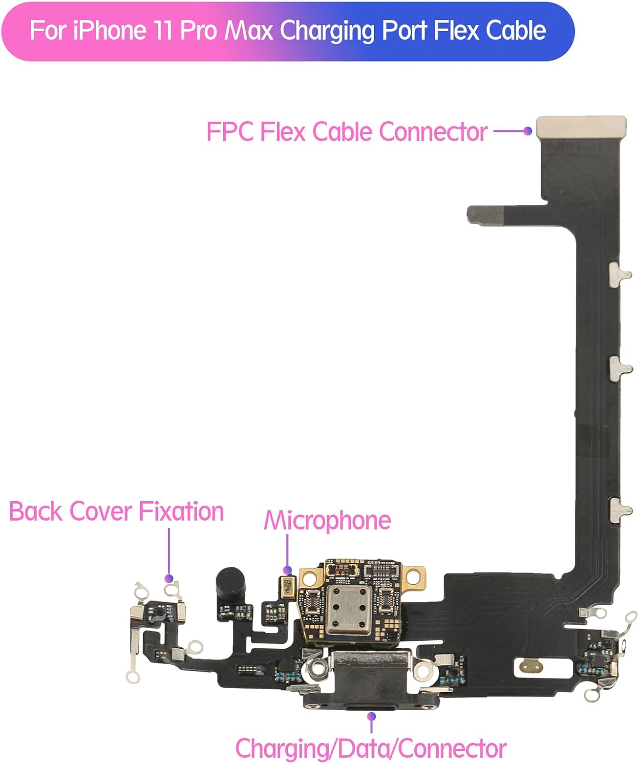 Reemplazo para iPhone 11 Pro Max Puerto de carga Dock Conector para iPhone 11 Pro Max Puerto de carga Reemplazo USB Cargador Junta Flex Cable