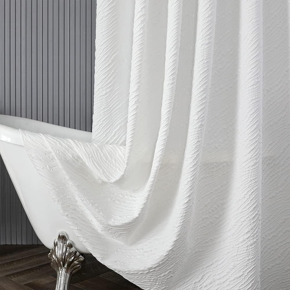 Cortina de ducha blanca, cortina de ducha con textura geométrica 3D en relieve, cortinas de ducha de tela lavable para baño, juego de cortina de