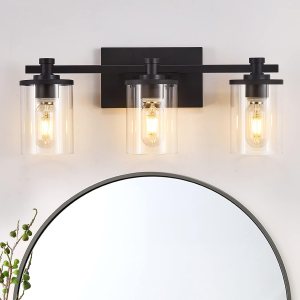 DADUL Lámparas de baño de 3 luces, lámparas de tocador de baño negro mate sobre el espejo, apliques de pared de baño para dormitorio, pasillo, sala DADUL Lámparas de baño de 3 luces, lámparas de tocador de baño negro mate sobre el espejo, apliques de pared de baño para dormitorio, pasillo, sala