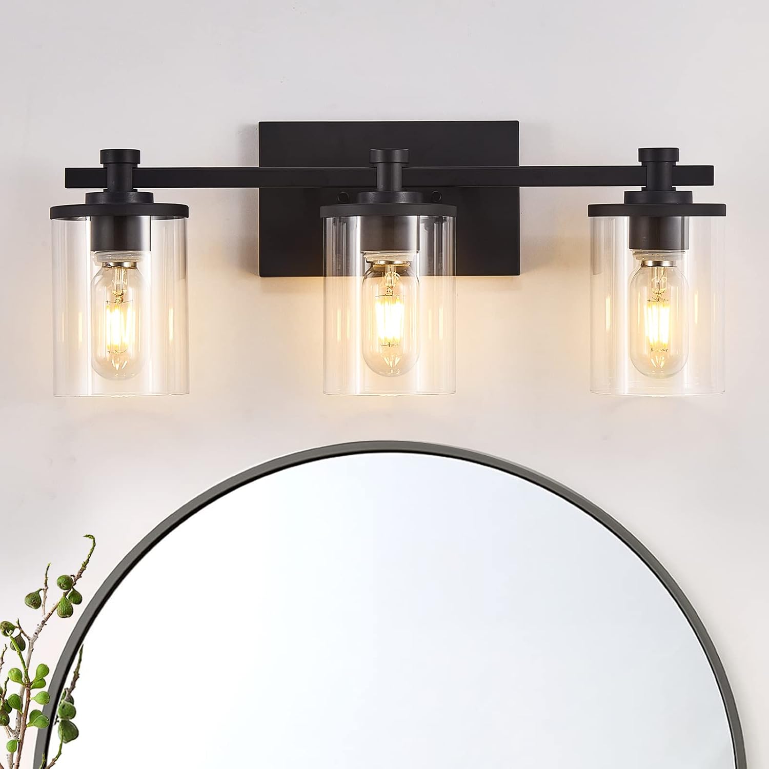 DADUL Lámparas de baño de 3 luces, lámparas de tocador de baño negro mate sobre el espejo, apliques de pared de baño para dormitorio, pasillo, sala
