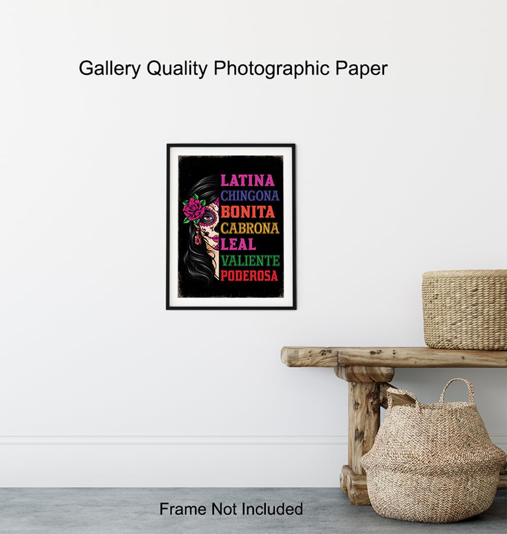 Latinx Wall Art for Women – Mexican Theme Regalos Para Mujer – Sugar Skull Decor Decoracion Para Sala, Nina – Inspirational Quotes Wall Art for