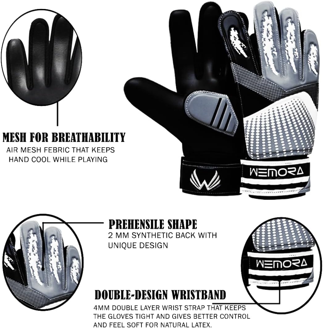 Guantes de portero de fútbol para niños, jóvenes, niños y jóvenes, 0.157 in, antideslizantes, de látex, agarres de palma, guantes de portero de