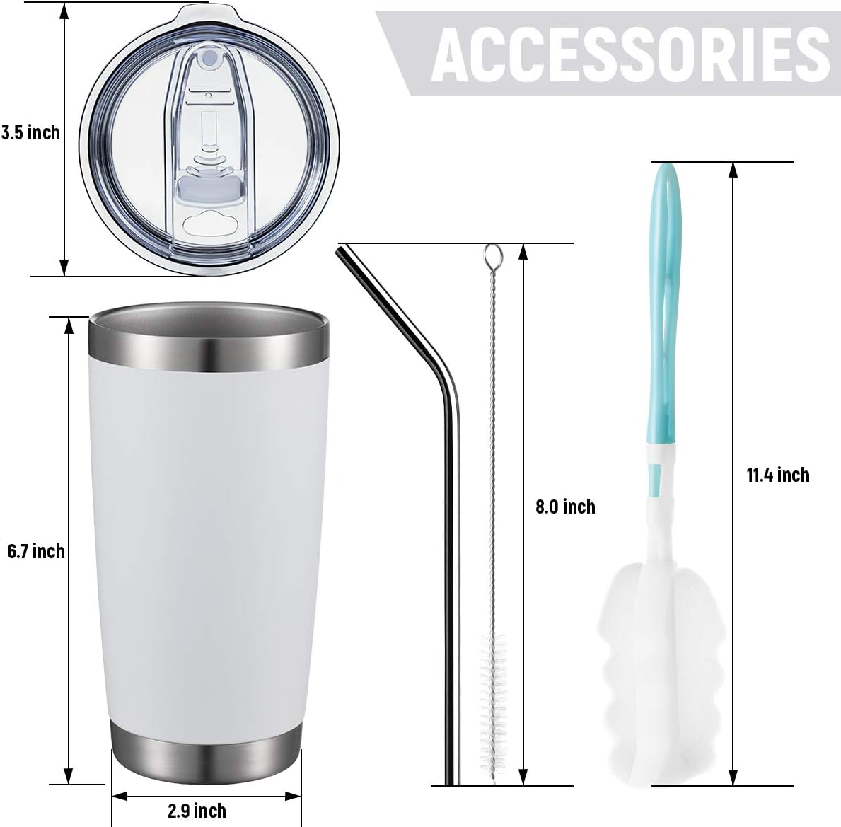COMOOO Vaso de 20 onzas con popote de acero inoxidable aislado para café, taza de café de viaje de doble pared con tapa deslizante a prueba de