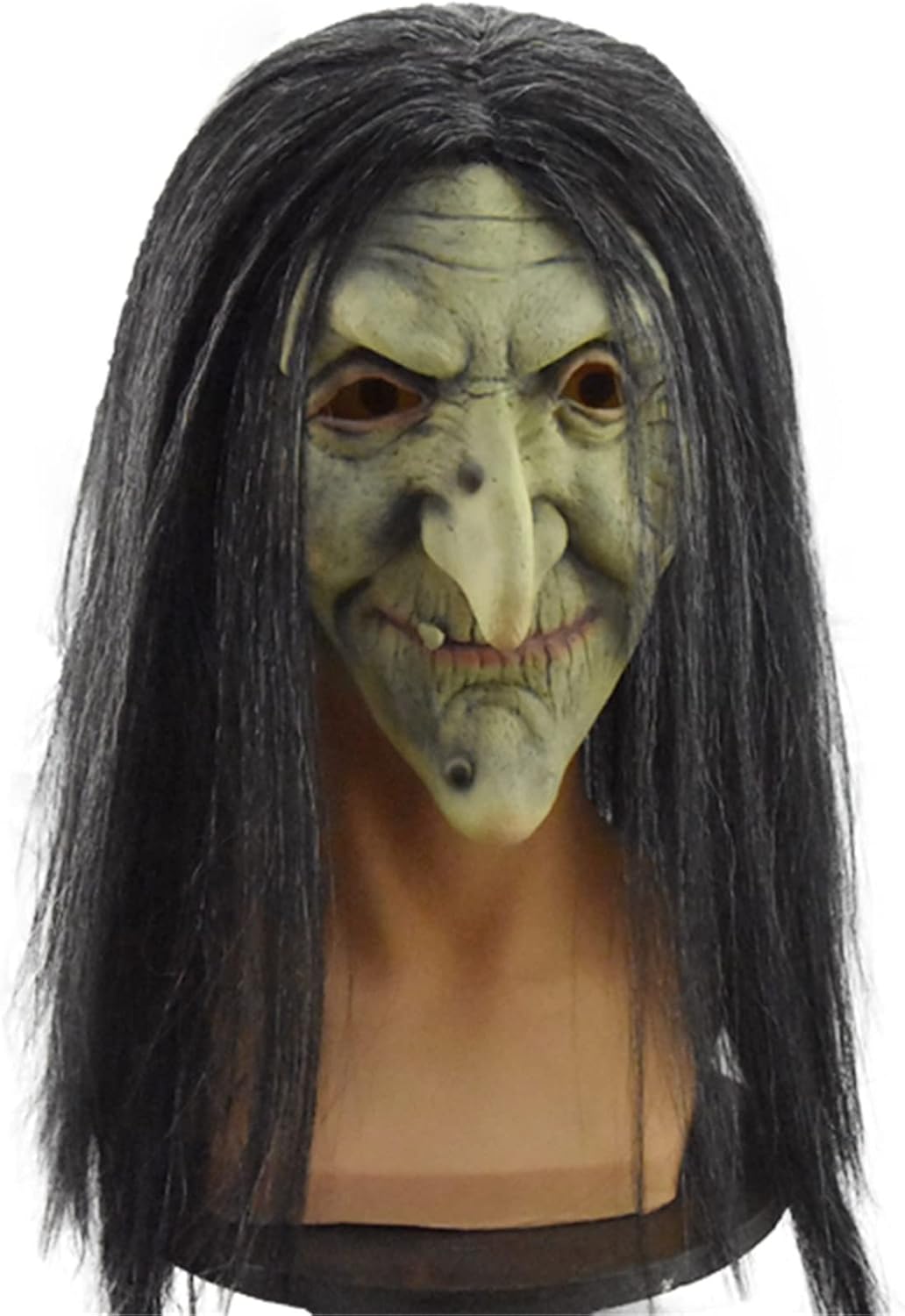 TXGMNA Máscara de bruja de anciana, máscara de disfraz de Halloween con cabello y sombrero, espeluznante fiesta de miedo, accesorio de cosplay para