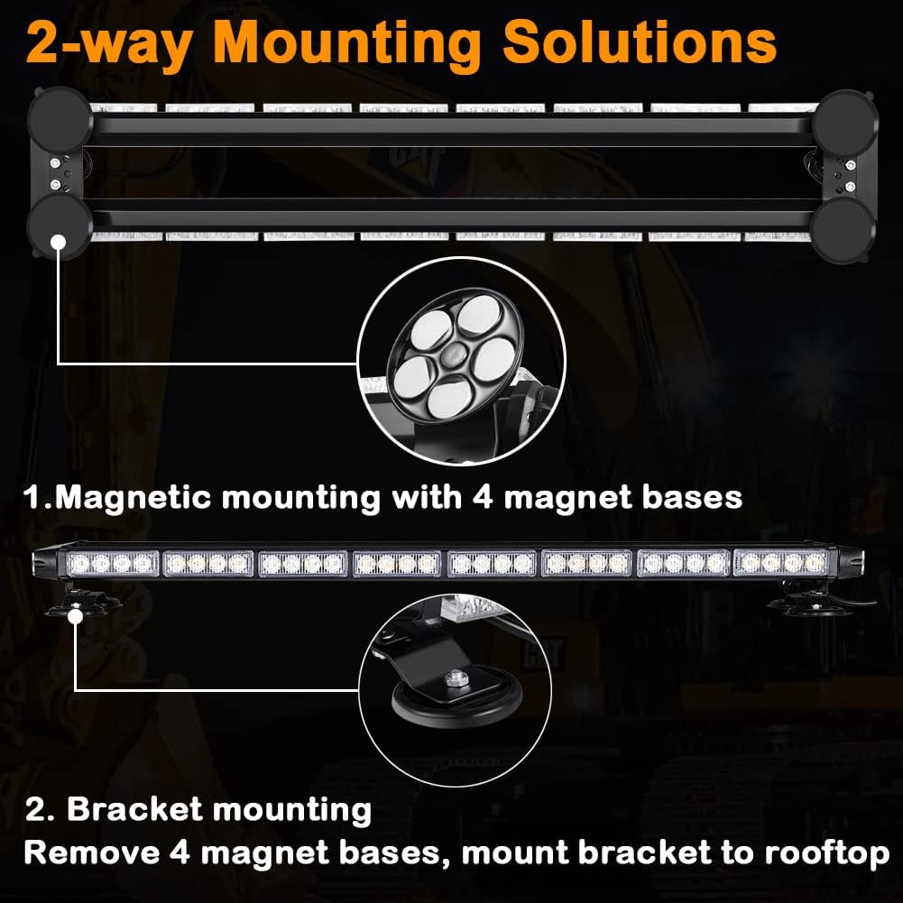 AT-HAIHAN Barra de luz estroboscópica de emergencia LED de 37 pulgadas para techo magnético intermitente blanco ámbar para camiones, quitanieves,