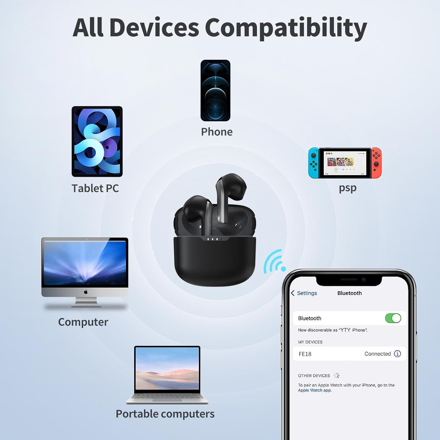 Auriculares inalámbricos Bluetooth con batería de 35 horas, sonido inmersivo en el juego, control táctil y música y llamadas para todos los