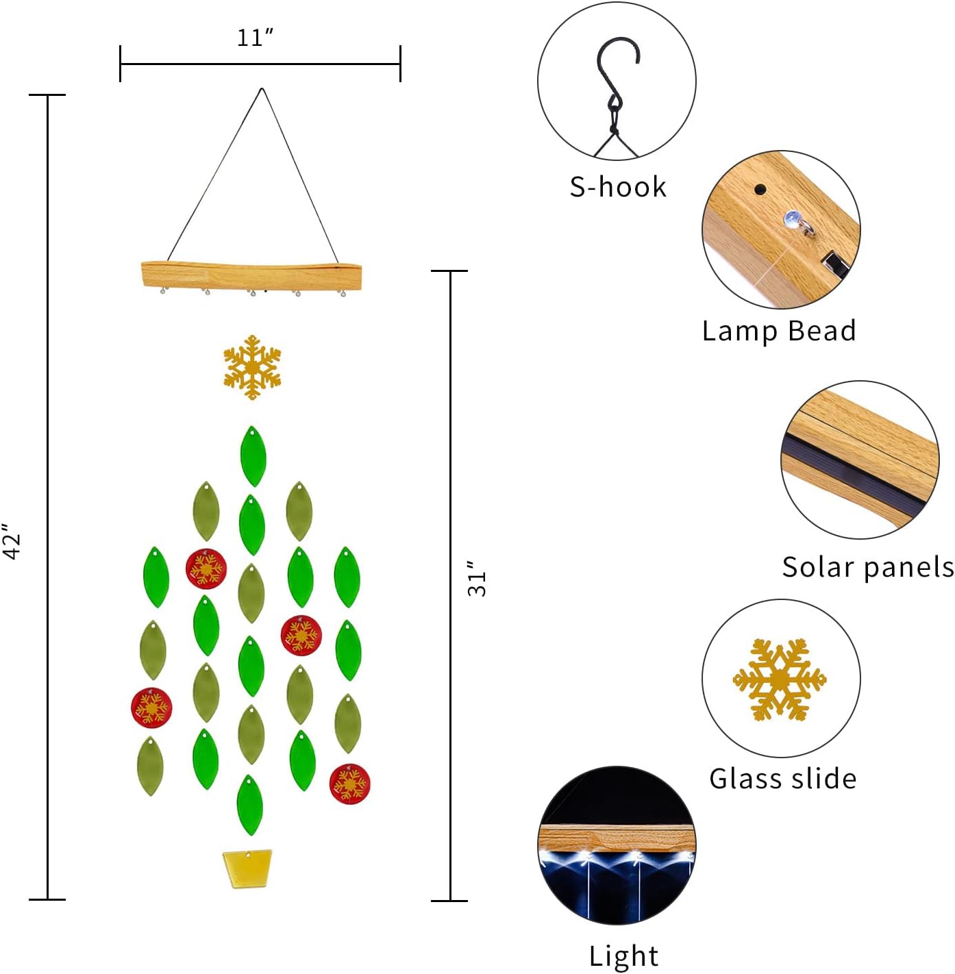 Campanillas de viento solares, luces solares únicas que hacen ruido, campanillas de viento colgantes de vidrio con luz solar para decoración del