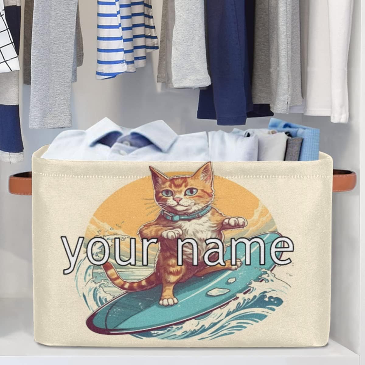Cesta de almacenamiento personalizada con bonitos animales, gatos, cesta de almacenamiento rectangular de tela divertida para gatos, organizador