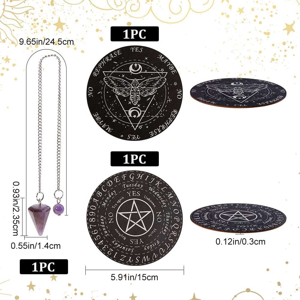 GORGECRAFT Tablero de péndulo de mariposa, 2 piezas, tableros de péndulo de pentagrama, adivinación de madera, altar brujería, kit de madera,