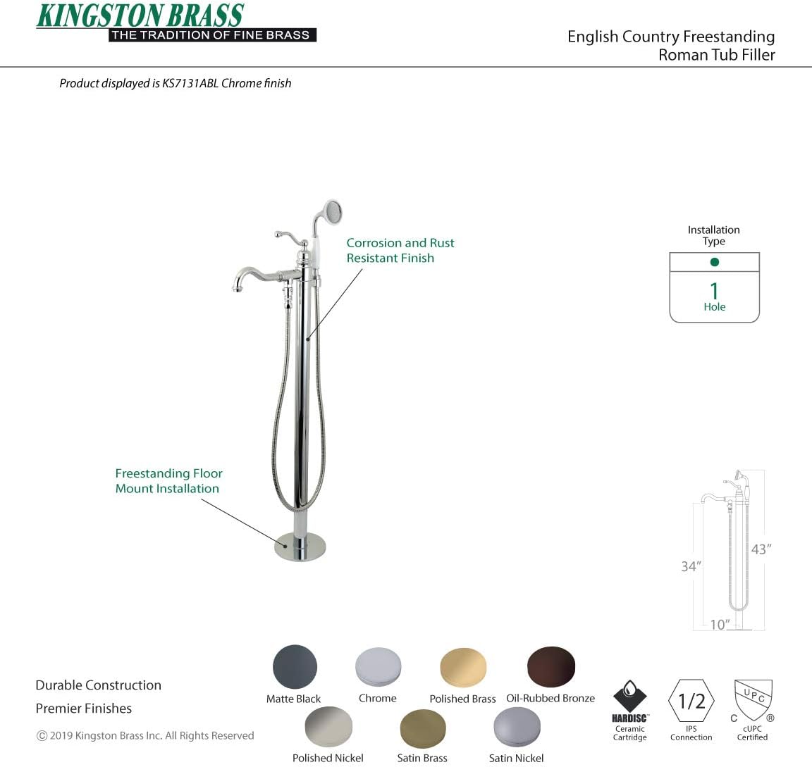 Kingston Brass KS7135ABL – Grifo de bañera de campo inglés, bronce aceitado