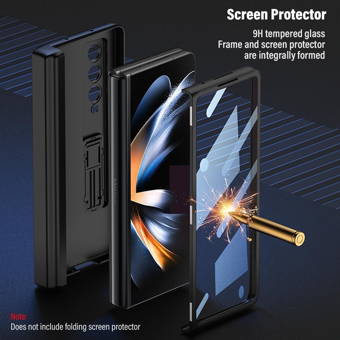 Z Fold 5 – Funda de piel sintética para Samsung Galaxy Z Fold 5, con protector de pantalla, cubierta de protección de bisagra de cuerpo completo,