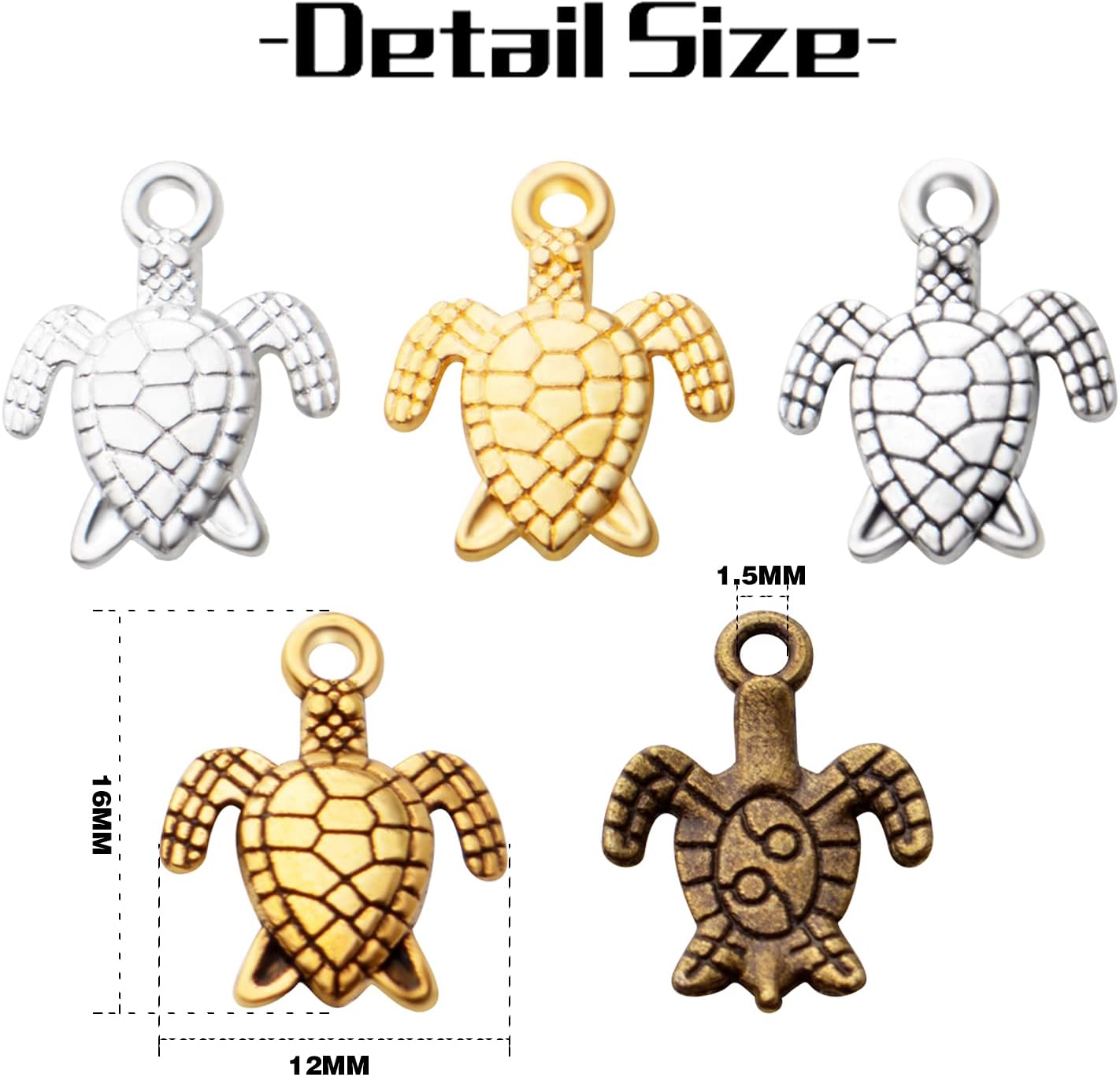 Aylifu 60 dijes de tortuga marina de aleación para bricolaje, collares, pulseras, joyas, manualidades, accesorios, 5 colores, Zinc, No es una piedra