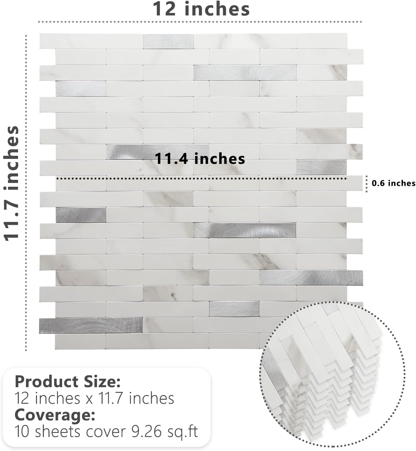 STICKGOO – Loseta en muro para despegar y pegar, azulejos de pared de PVC para pegar en cocina (5 láminas, statuario blanco con plateado metálico)