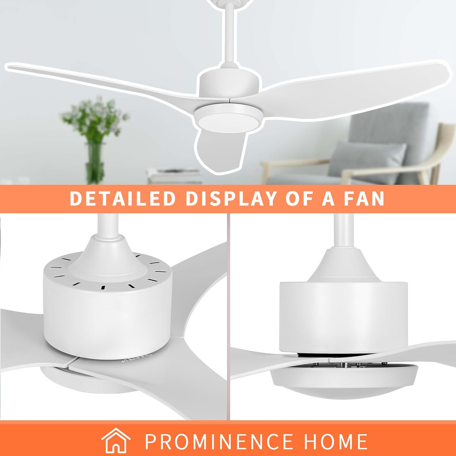 Ventilador de techo blanco con control remoto de luz de 52 pulgadas, 6 velocidades, motor silencioso reversible, 3CCT, regulable, LED, temporizador,