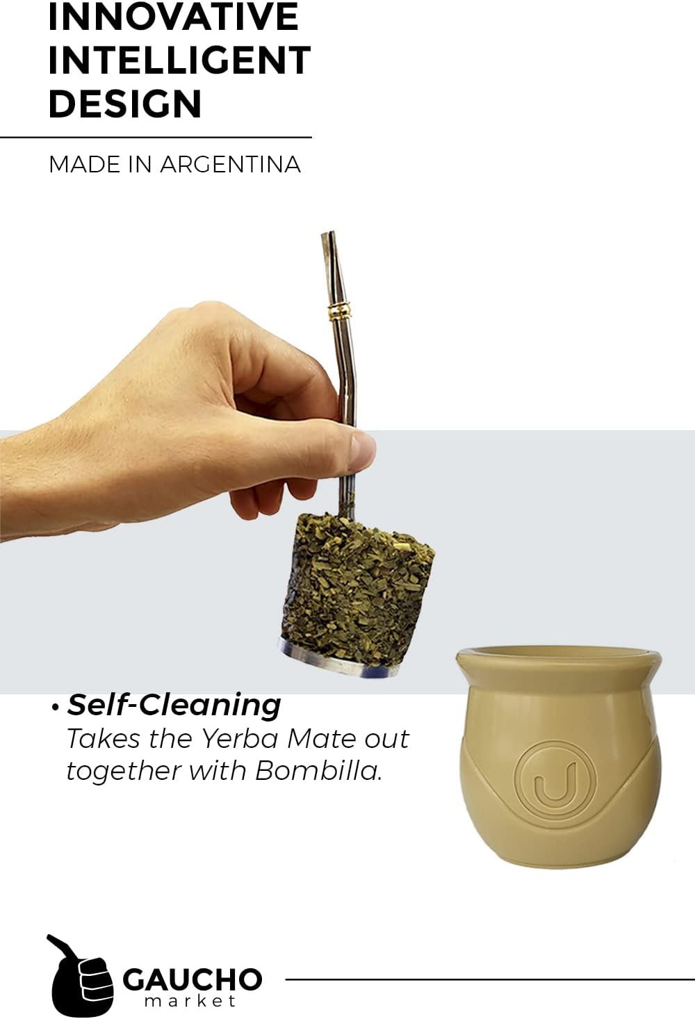 GAUCHO-MARKET Urban Yerba Mate – Juego de tazas de calabaza con sistema único de extracción de yerba autolimpiante. Fabricado en Argentina. Diseño
