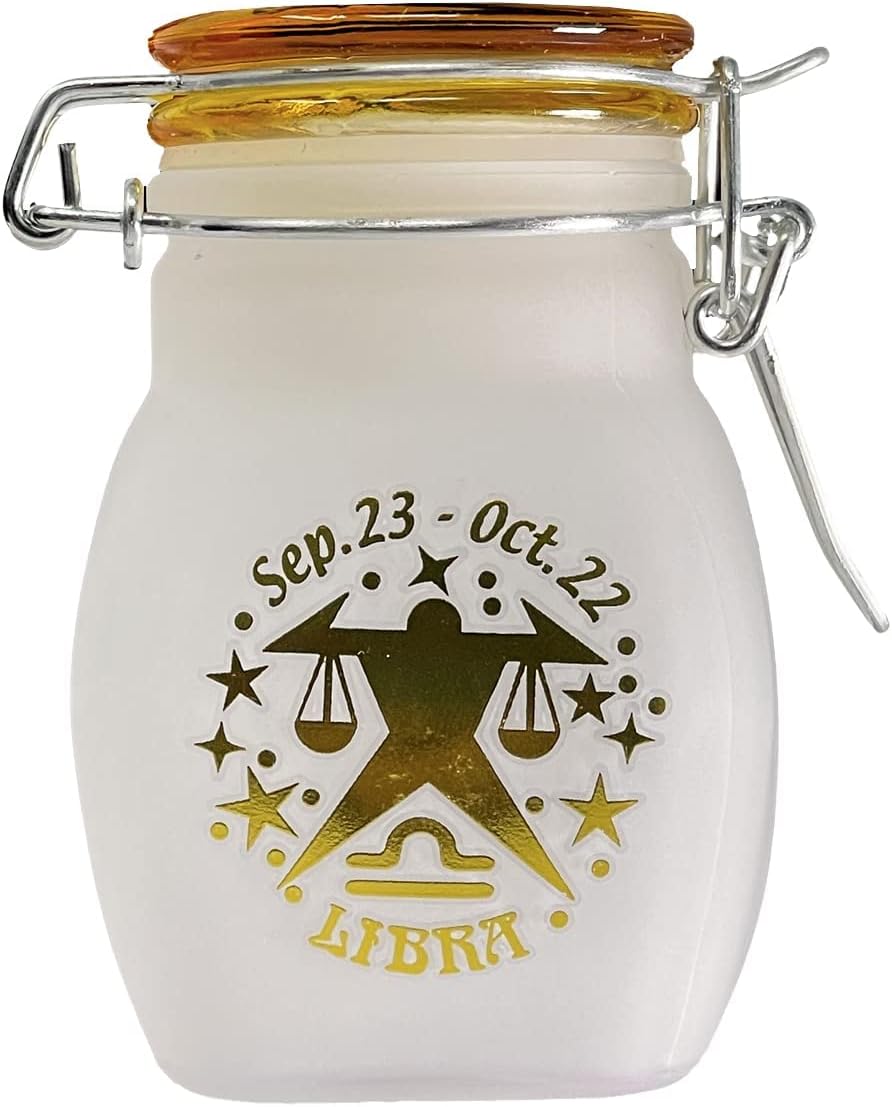 Frasco hermético de almacenamiento de vidrio a prueba de olores, de un cuarto de onza (4.2 fl oz), 3.25 pulgadas (signo de astrología de Libra)