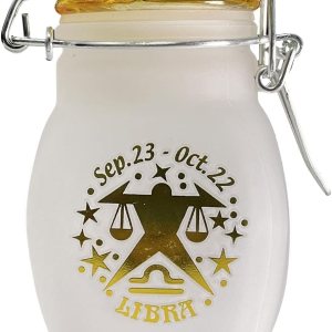 Frasco hermético de almacenamiento de vidrio a prueba de olores, de un cuarto de onza (4.2 fl oz), 3.25 pulgadas (signo de astrología de Libra) Frasco hermético de almacenamiento de vidrio a prueba de olores, de un cuarto de onza (4.2 fl oz), 3.25 pulgadas (signo de astrología de Libra)